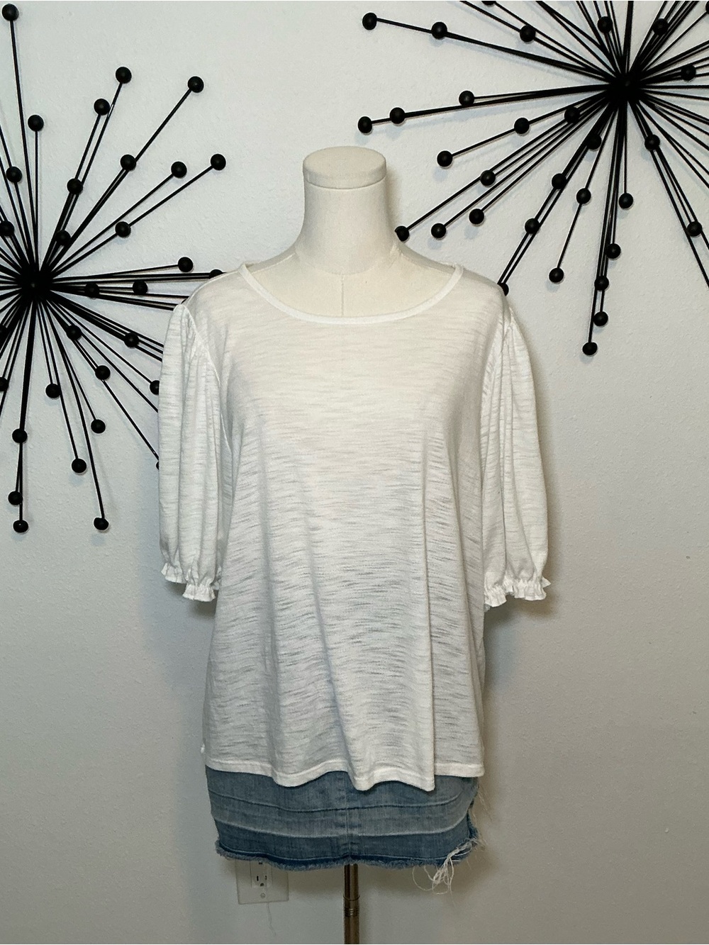 Lauren Conrad White Puff Sleeve Slub Knit Top XXL Lightweight Blouse’s